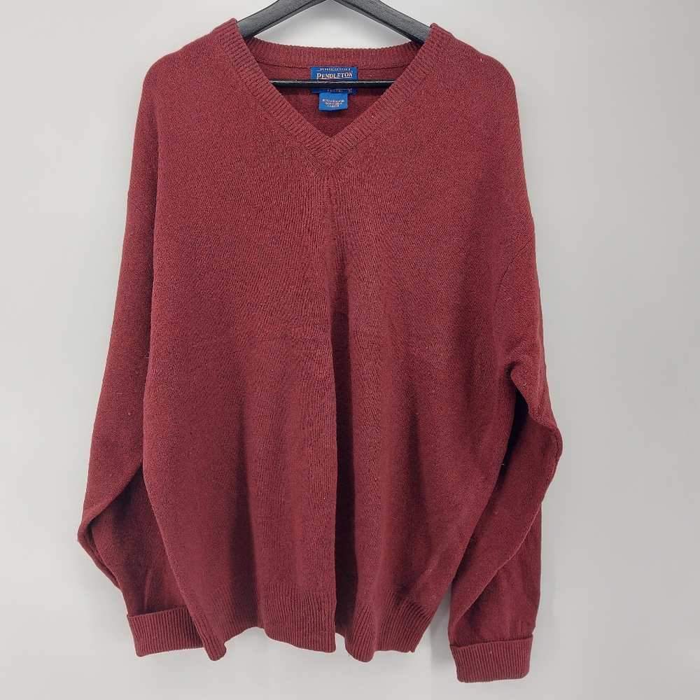 Pendleton Wool V Neck Sweater Size XL Burgundy